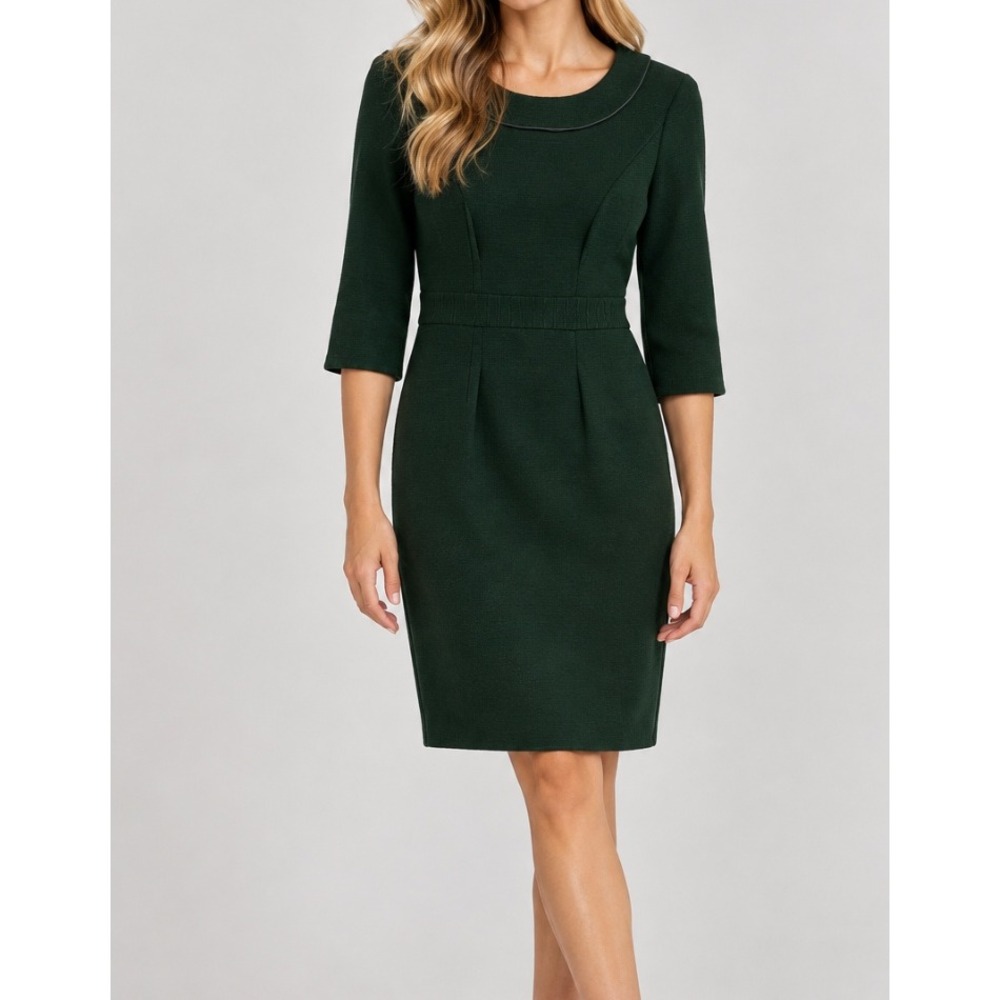 Boden Ottoman Textured Sheath Dress Forest Green 3/4 Sleeve J0231 US 4R
